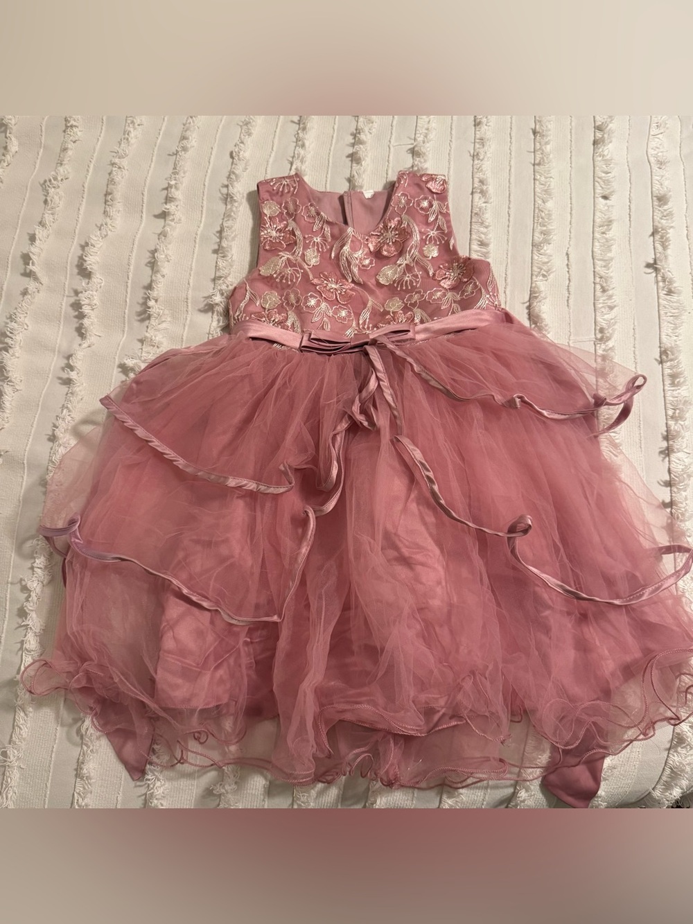 Girls' Pink Floral Embroidered Tulle Party Dress Size 5-6